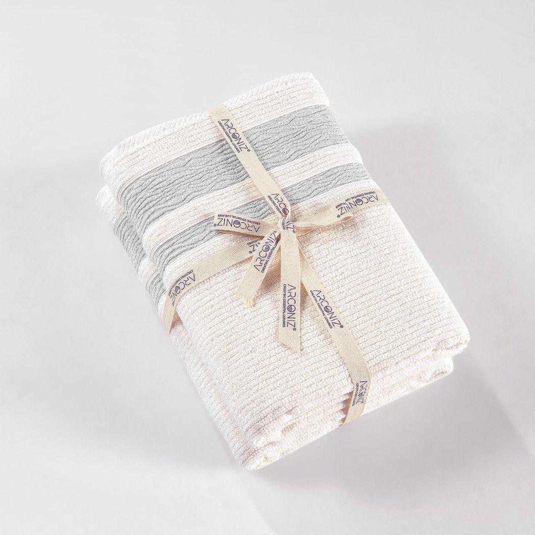 Jacquard Turkish Cotton Bath Towels - 2 Piece Set Grey Bordure - BAT-1.JAQ-GRE-30.56-1.1.2 - Arconiz