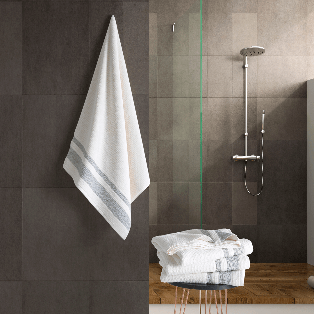 Jacquard Turkish Cotton Bath Towels - 2 Piece Set Grey Bordure - BAT-1.JAQ-GRE-30.56-1.1.2 - Arconiz