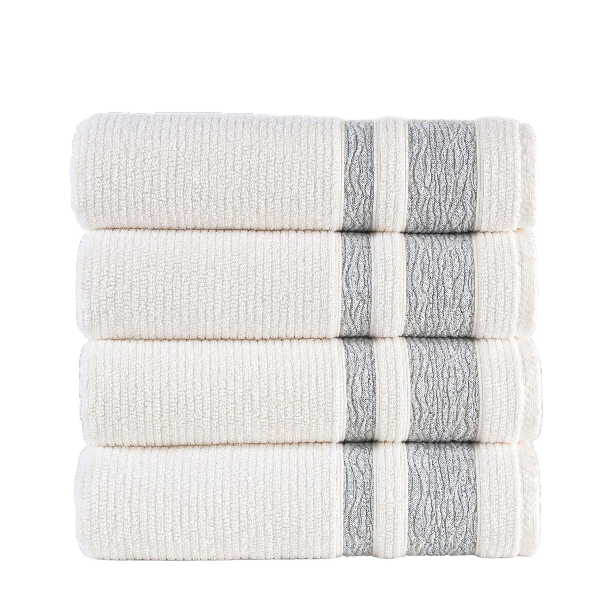 Grey Bordure Jacquard Turkish Cotton Bath Towels - 4 Piece Set - BAT-1.JAQ-PUR-30.56-1.1.5 - Arconiz