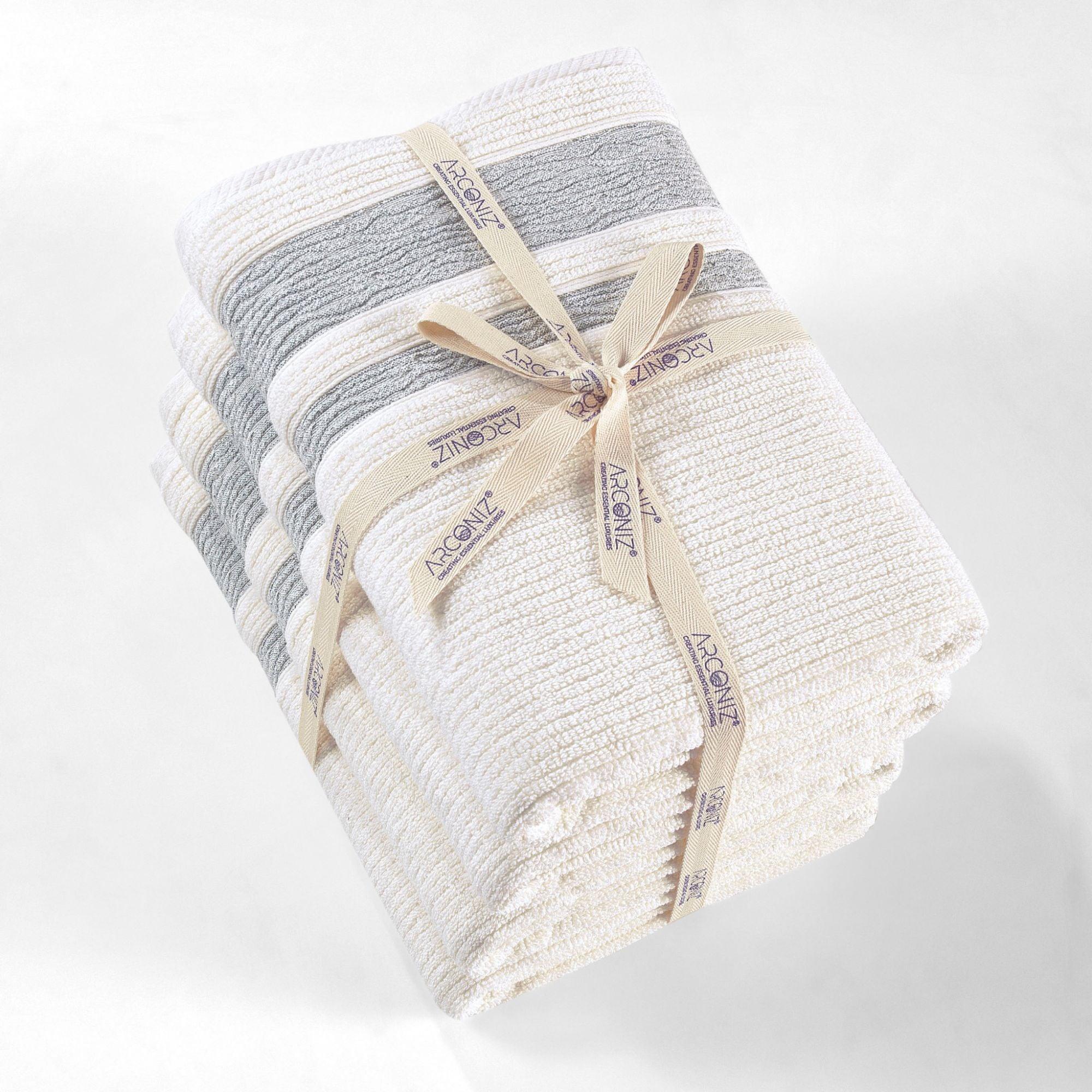 Grey Bordure Jacquard Turkish Cotton Bath Towels - 4 Piece Set - BAT-1.JAQ-PUR-30.56-1.1.5 - Arconiz