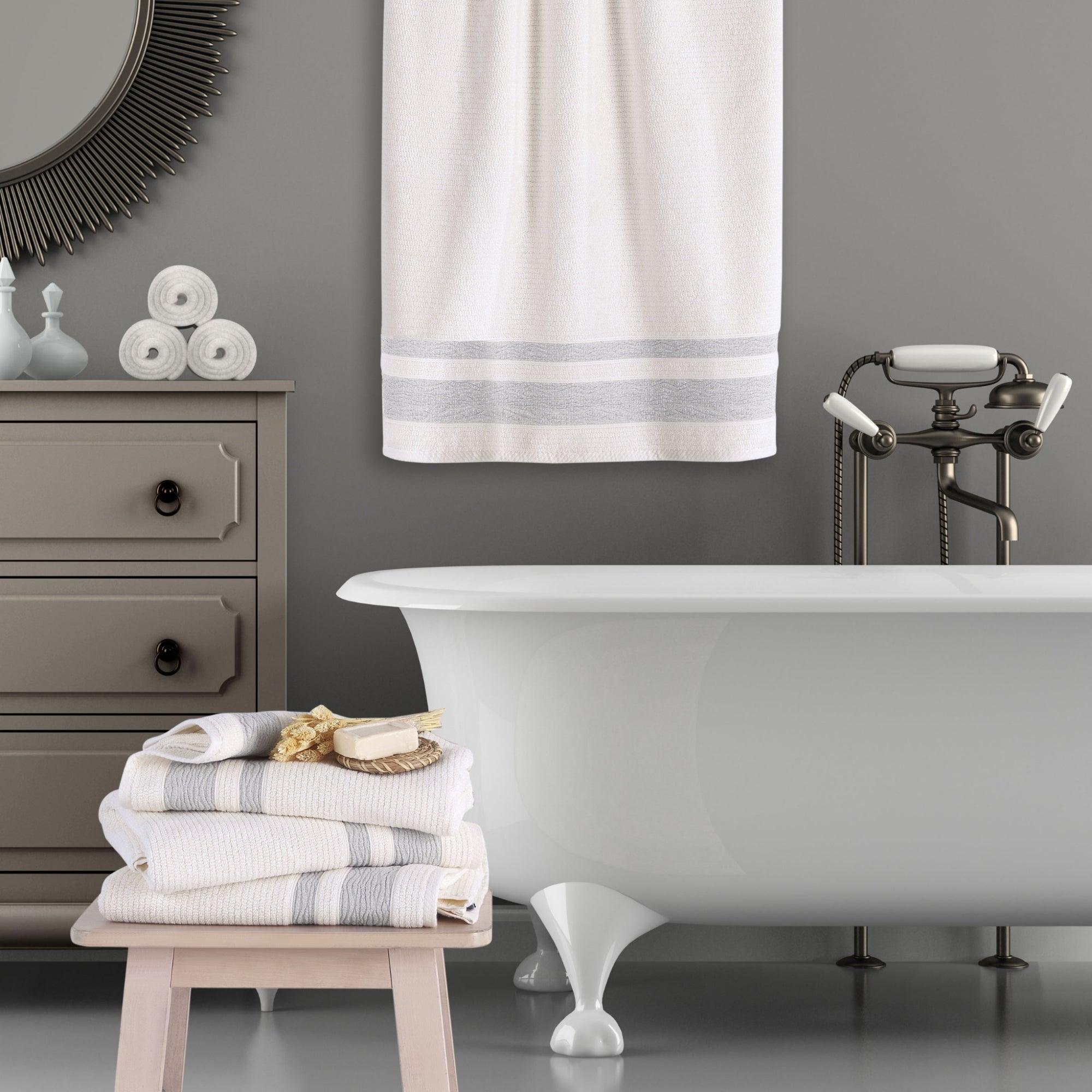 Luxury, Quick Dry Ribbed Bath Towel Grey Bordure - BAT-1.JAQ-GRE-30.56-1.1.1 - Arconiz