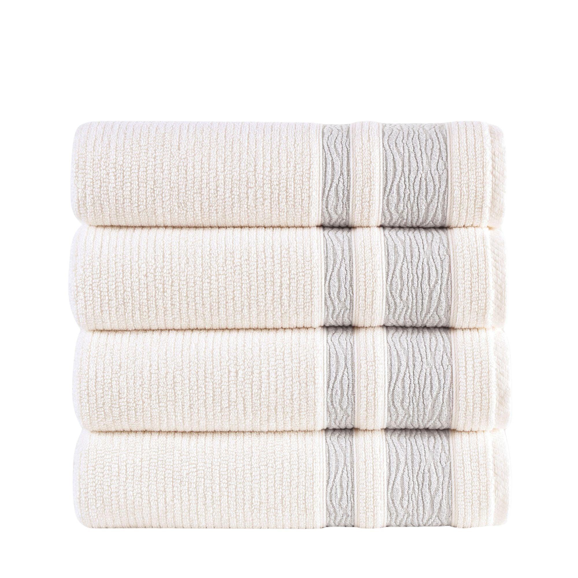 Light Green Bordure Jacquard Turkish Cotton Bath Towels - 4 Piece Set - BAT-1.JAQ-PUR-30.56-1.1.8 - Arconiz