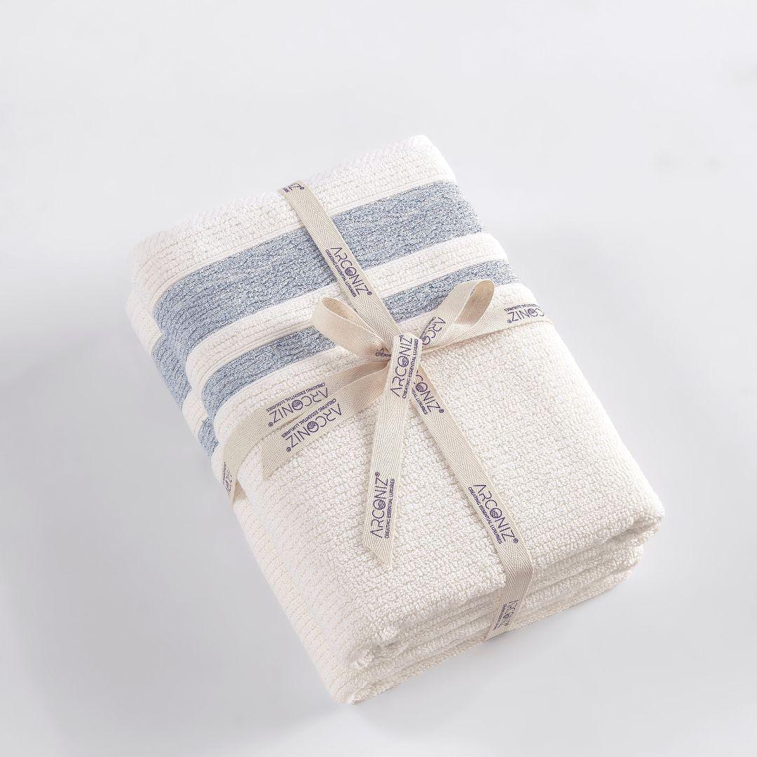 Luxury, Quick Dry Ribbed Bath Towel Navy Blue Bordure - BAT-1.JAQ-NAV-30.56-1.1.1 - Arconiz