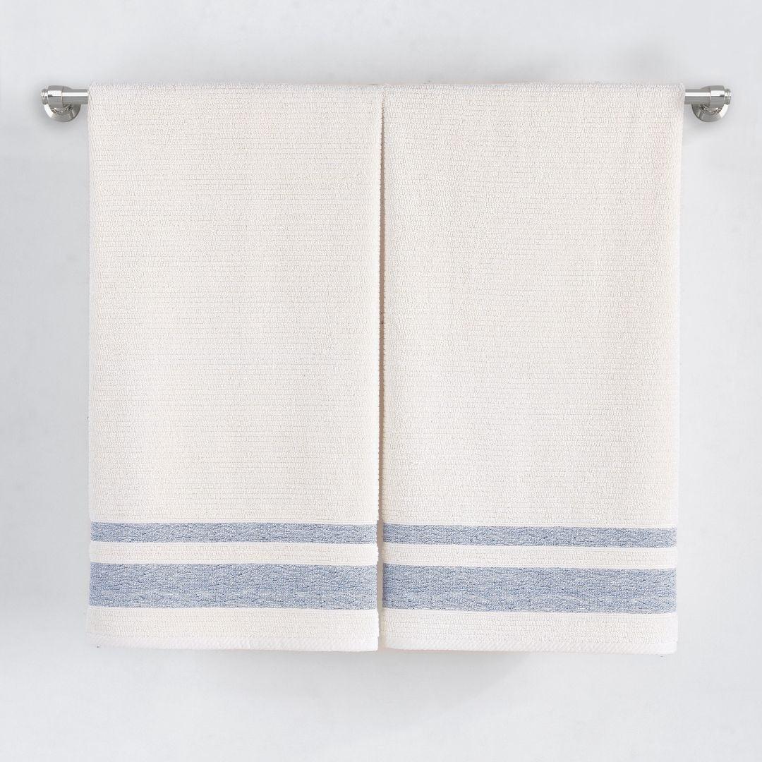 Blue Bordure Jacquard Turkish Cotton Bath Towels - 2 Piece Set - BAT-1.JAQ-NAV-30.56-1.1.2 - Arconiz