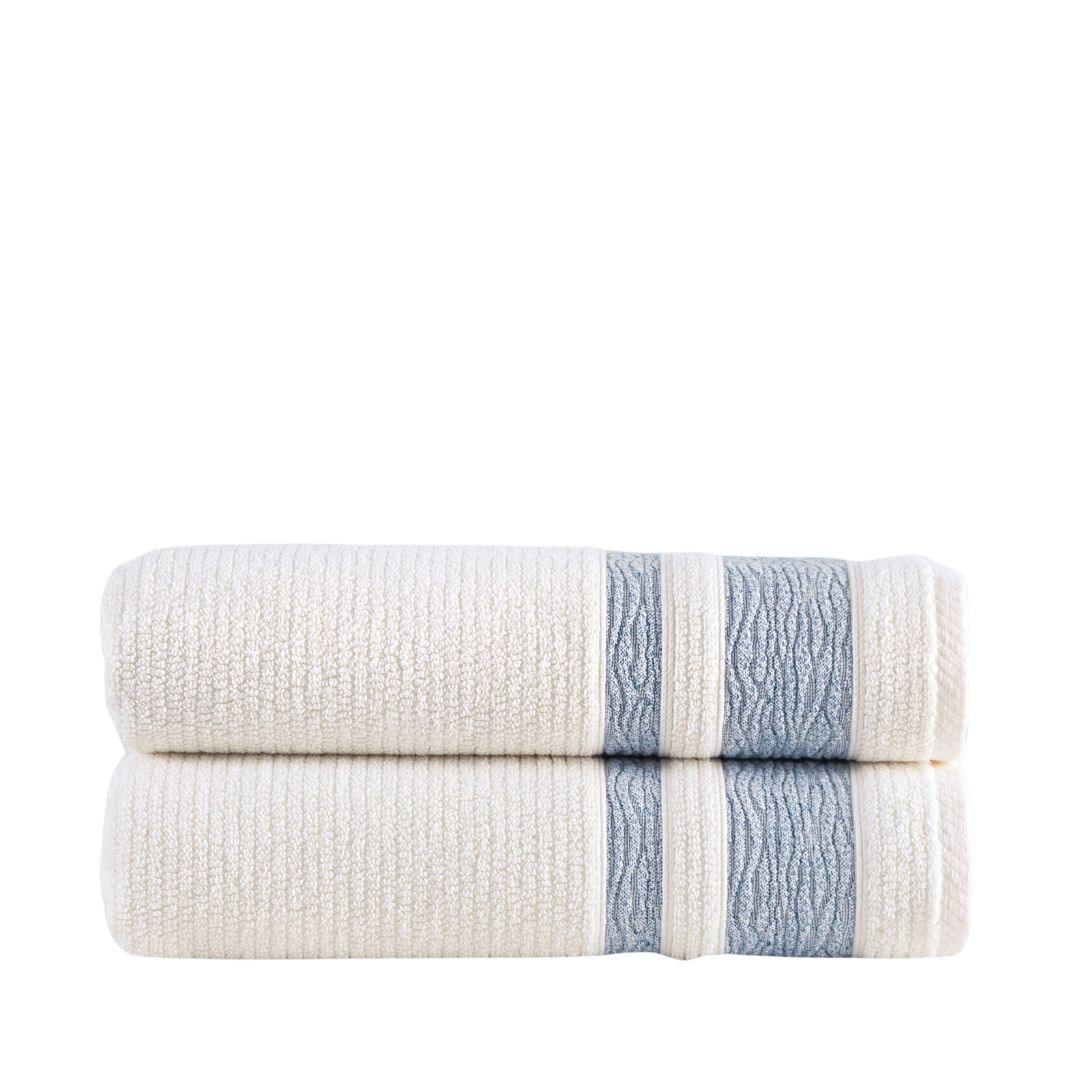 Blue Bordure Jacquard Turkish Cotton Bath Towels - 2 Piece Set - BAT-1.JAQ-NAV-30.56-1.1.2 - Arconiz