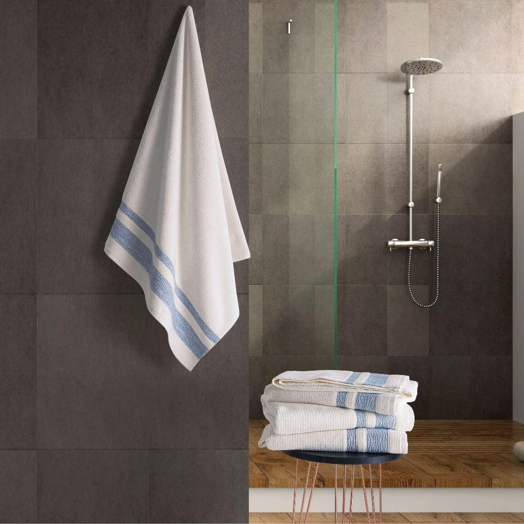 Blue Bordure Jacquard Turkish Cotton Bath Towels - 4 Piece Set - BAT-1.JAQ-PUR-30.56-1.1.7 - Arconiz