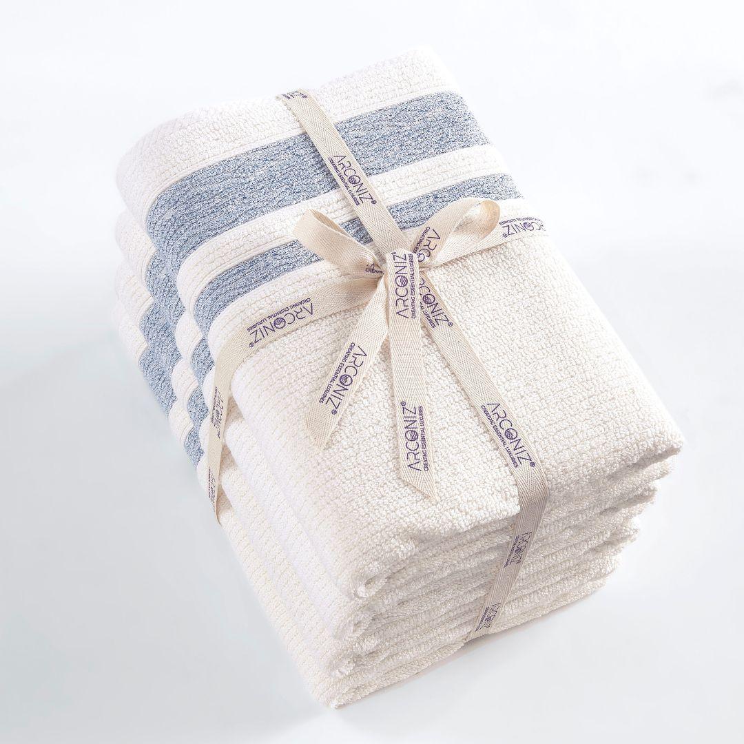 Blue Bordure Jacquard Turkish Cotton Bath Towels - 4 Piece Set - BAT-1.JAQ-PUR-30.56-1.1.7 - Arconiz