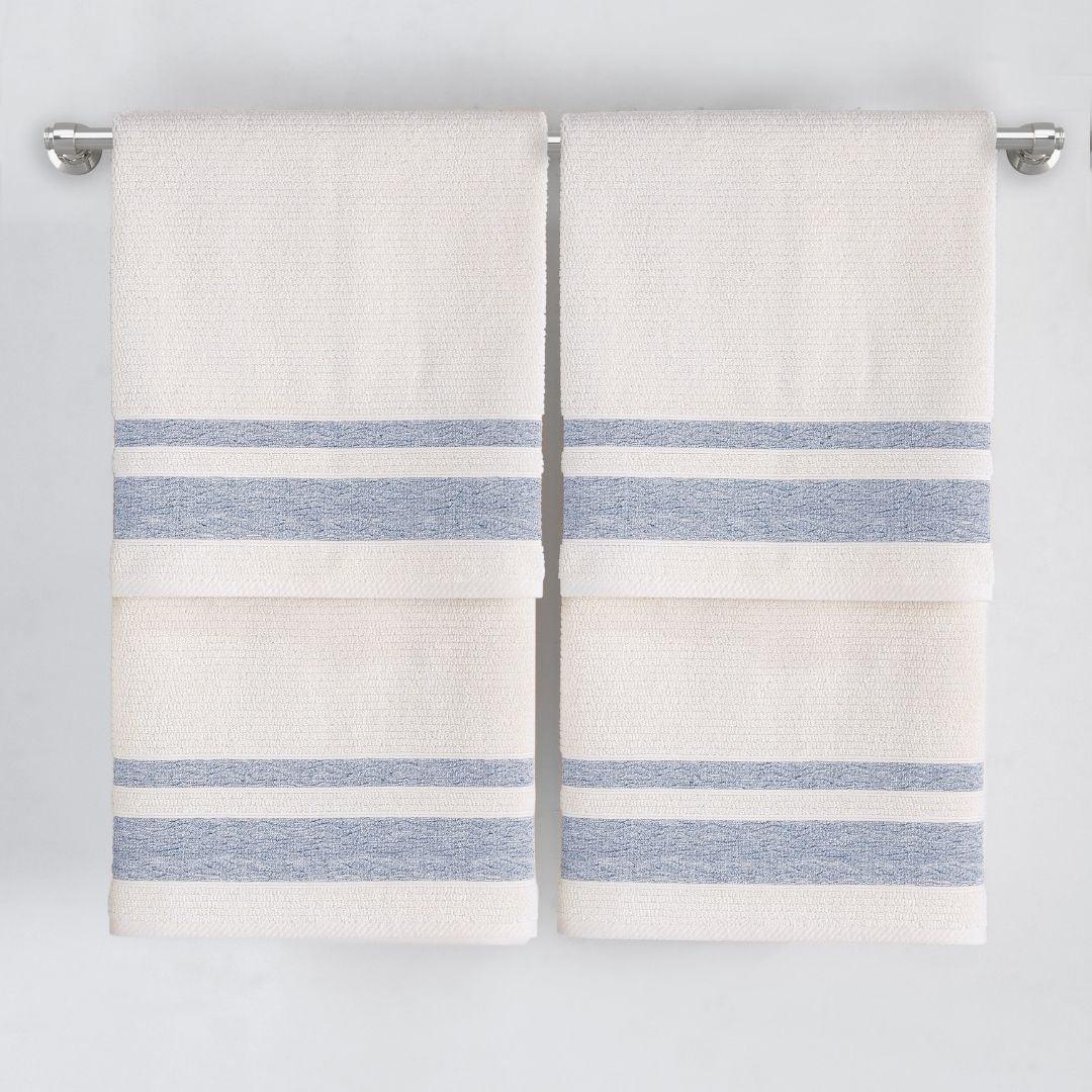 Blue Bordure Jacquard Turkish Cotton Bath Towels - 4 Piece Set - BAT-1.JAQ-PUR-30.56-1.1.7 - Arconiz