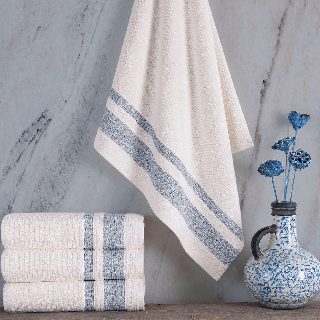 Luxury, Quick Dry Ribbed Bath Towel Navy Blue Bordure - BAT-1.JAQ-NAV-30.56-1.1.1 - Arconiz