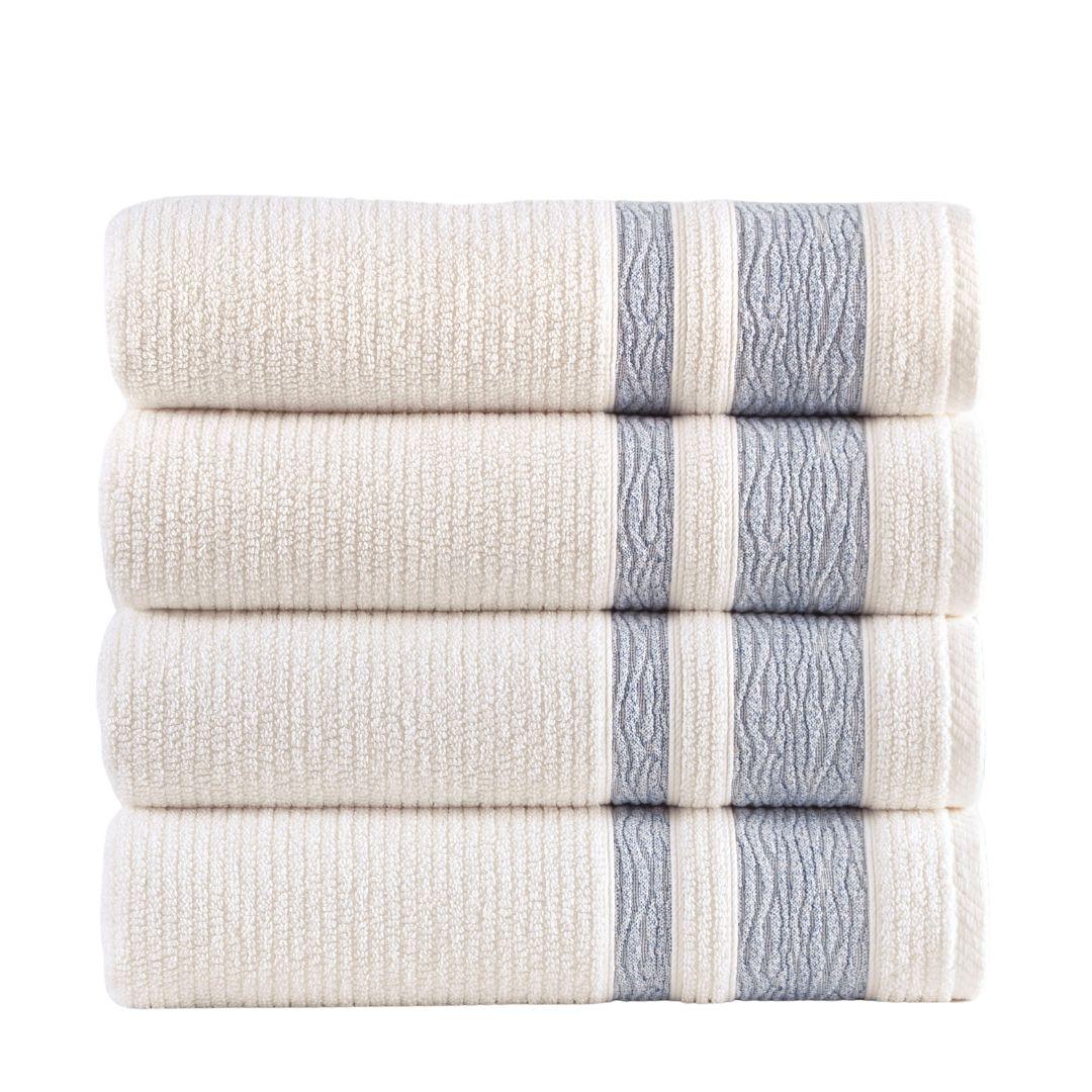 Blue Bordure Jacquard Turkish Cotton Bath Towels - 4 Piece Set - BAT-1.JAQ-PUR-30.56-1.1.7 - Arconiz
