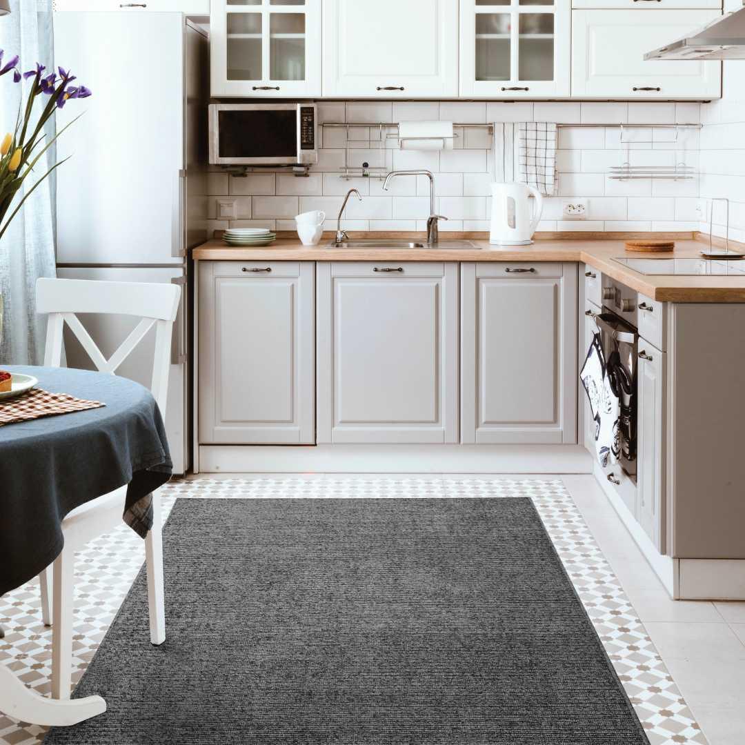 Machine Washable Solid Dark Gray Area Rug (Kid & Pet Friendly) - LOL-77010-ANT-2X6-4.4 - Arconiz