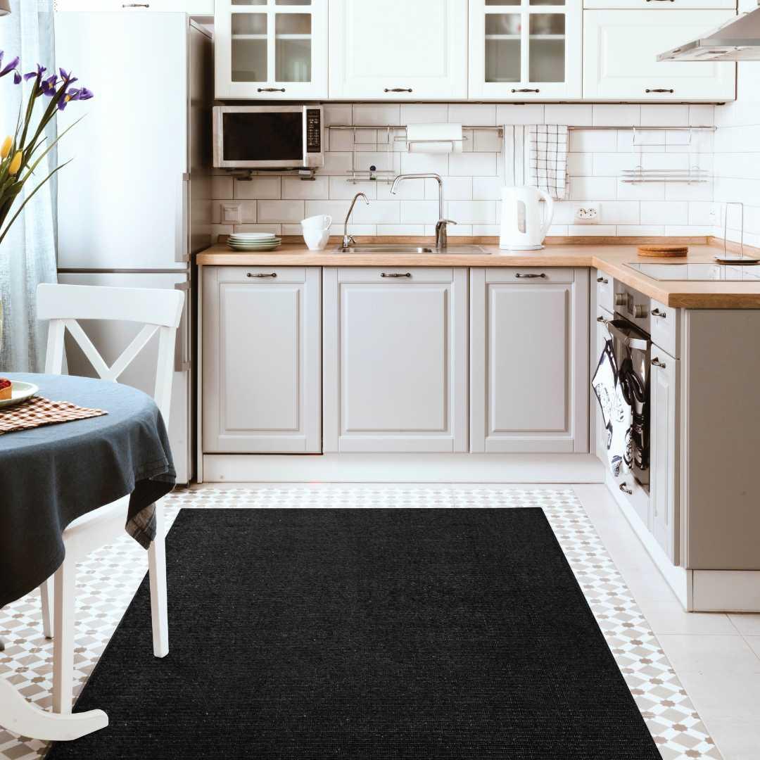 Black Solid Area Rug, Machine Washable - LOL-9500-BLA-2X6-4.4 - Arconiz