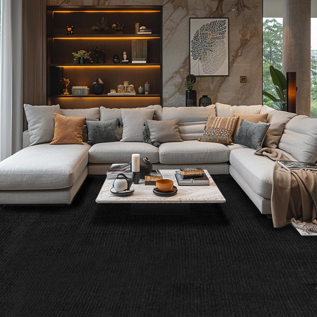 Black Solid Area Rug, Machine Washable - LOL-9500-BLA-2X6-4.4 - Arconiz