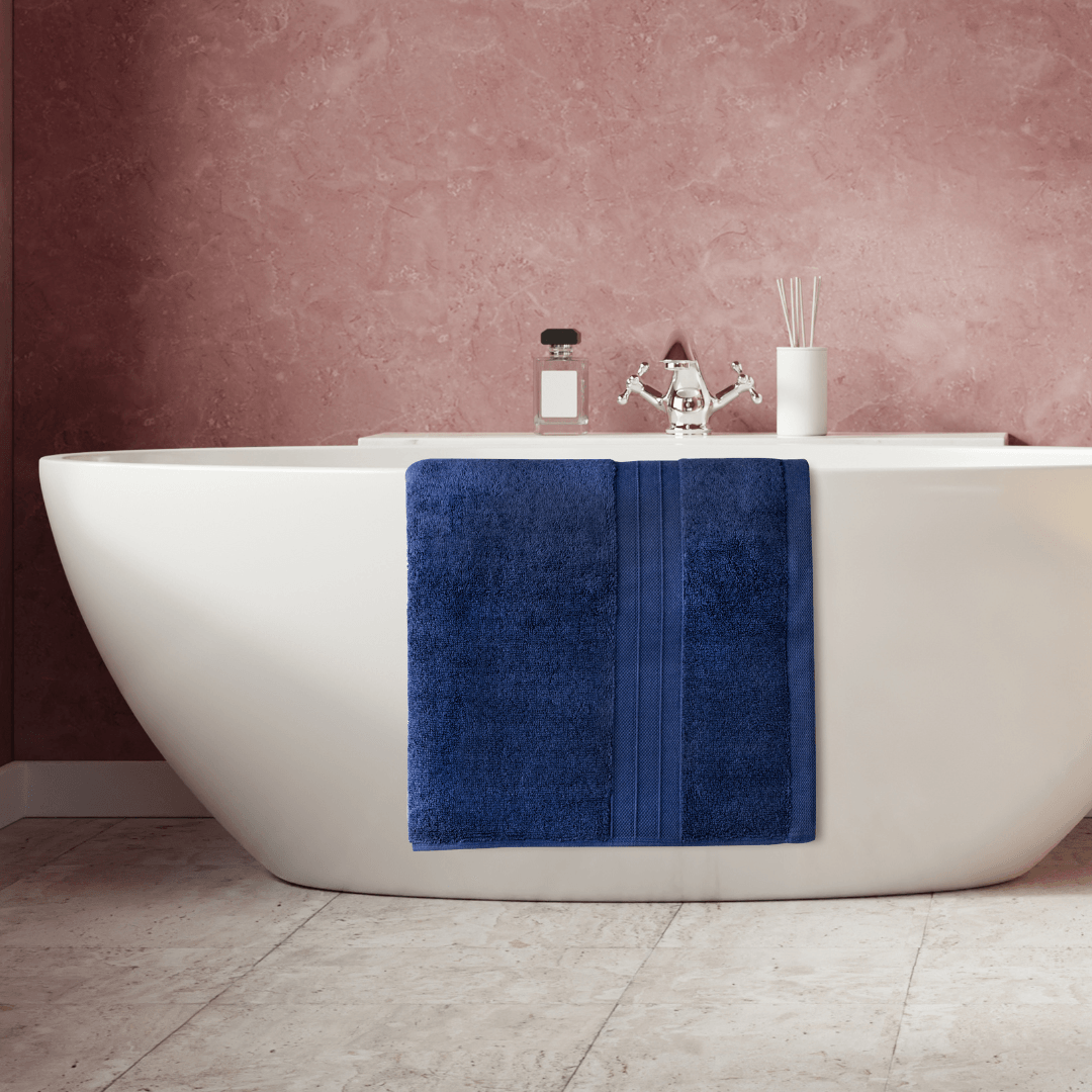 Navy Blue Turkish Cotton Luxury Bath Towels | 2 Piece Set - BAT-LT-BLU-30X56-1.6.2 - Arconiz