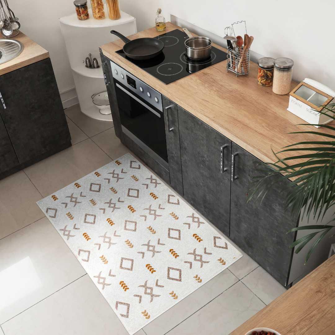 White & Orange Geometric Area Rug | Reversible, Machine Washable - OPA-K5018-ORA-3X5-3.1 - Arconiz