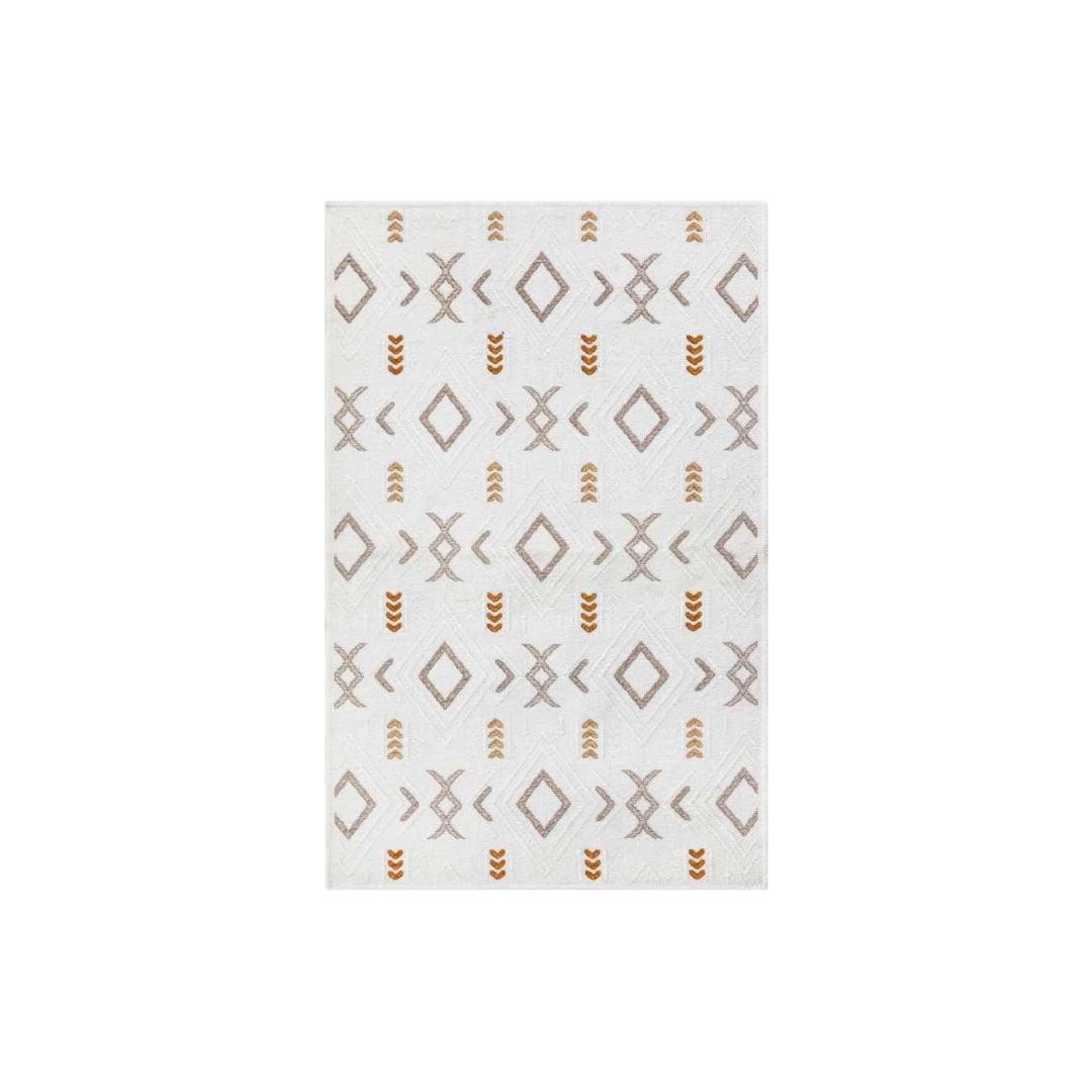 White & Orange Geometric Area Rug | Reversible, Machine Washable - OPA-K5018-ORA-5X7-3.1 - Arconiz