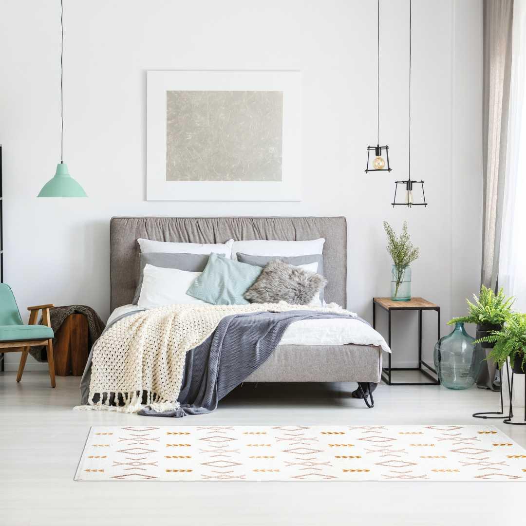 White & Orange Geometric Area Rug | Reversible, Machine Washable - OPA-K5018-ORA-3X5-3.1 - Arconiz
