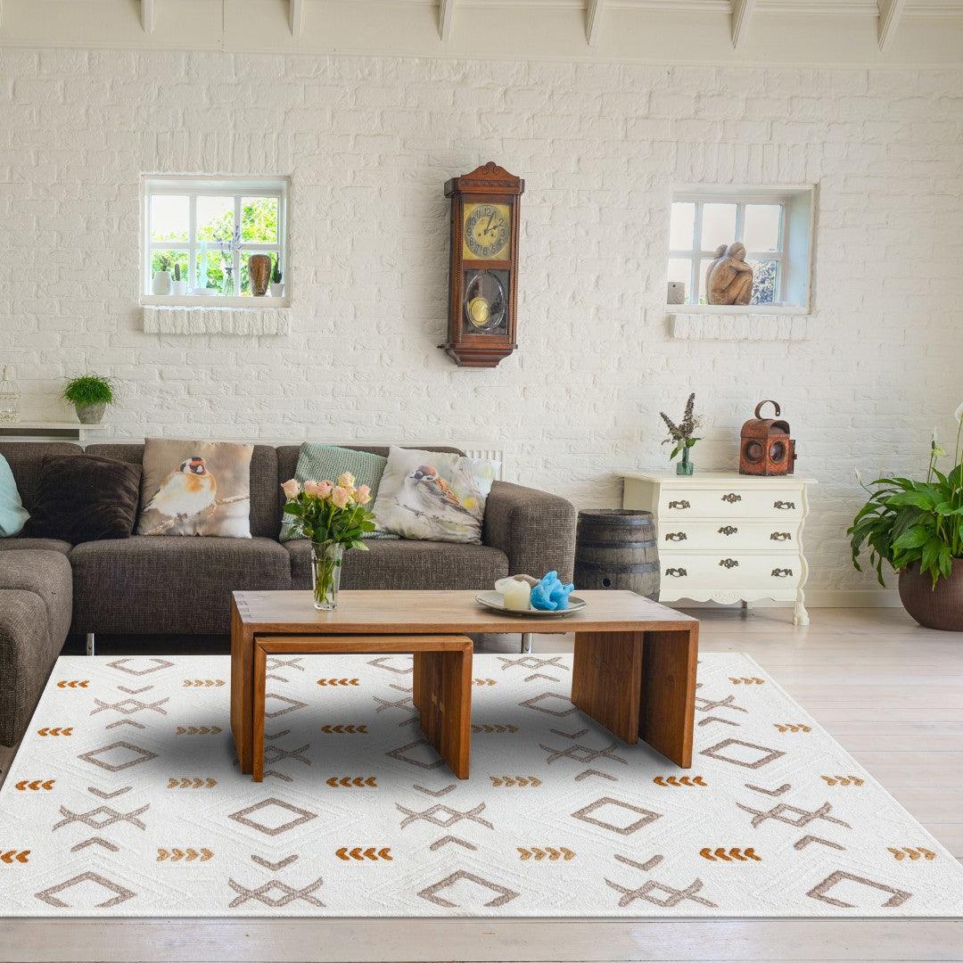 White & Orange Geometric Area Rug | Reversible, Machine Washable - OPA-K5018-ORA-3X5-3.1 - Arconiz