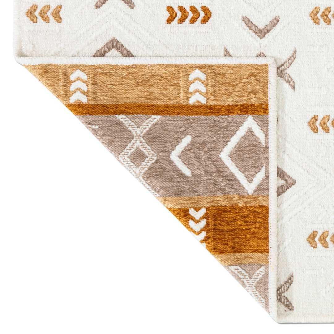 White & Orange Geometric Area Rug | Reversible, Machine Washable - OPA-K5018-ORA-3X5-3.1 - Arconiz