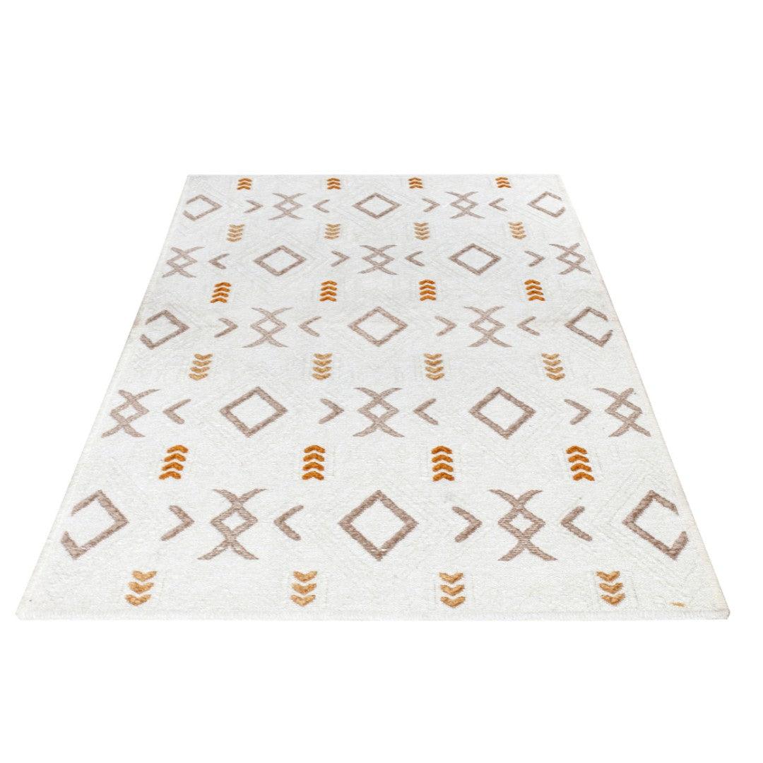 White & Orange Geometric Area Rug | Reversible, Machine Washable - OPA-K5018-ORA-3X5-3.1 - Arconiz