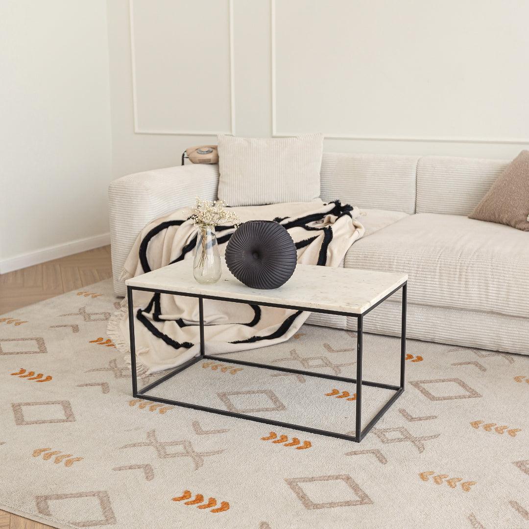 White & Orange Geometric Area Rug | Reversible, Machine Washable - OPA-K5018-ORA-3X5-3.1 - Arconiz