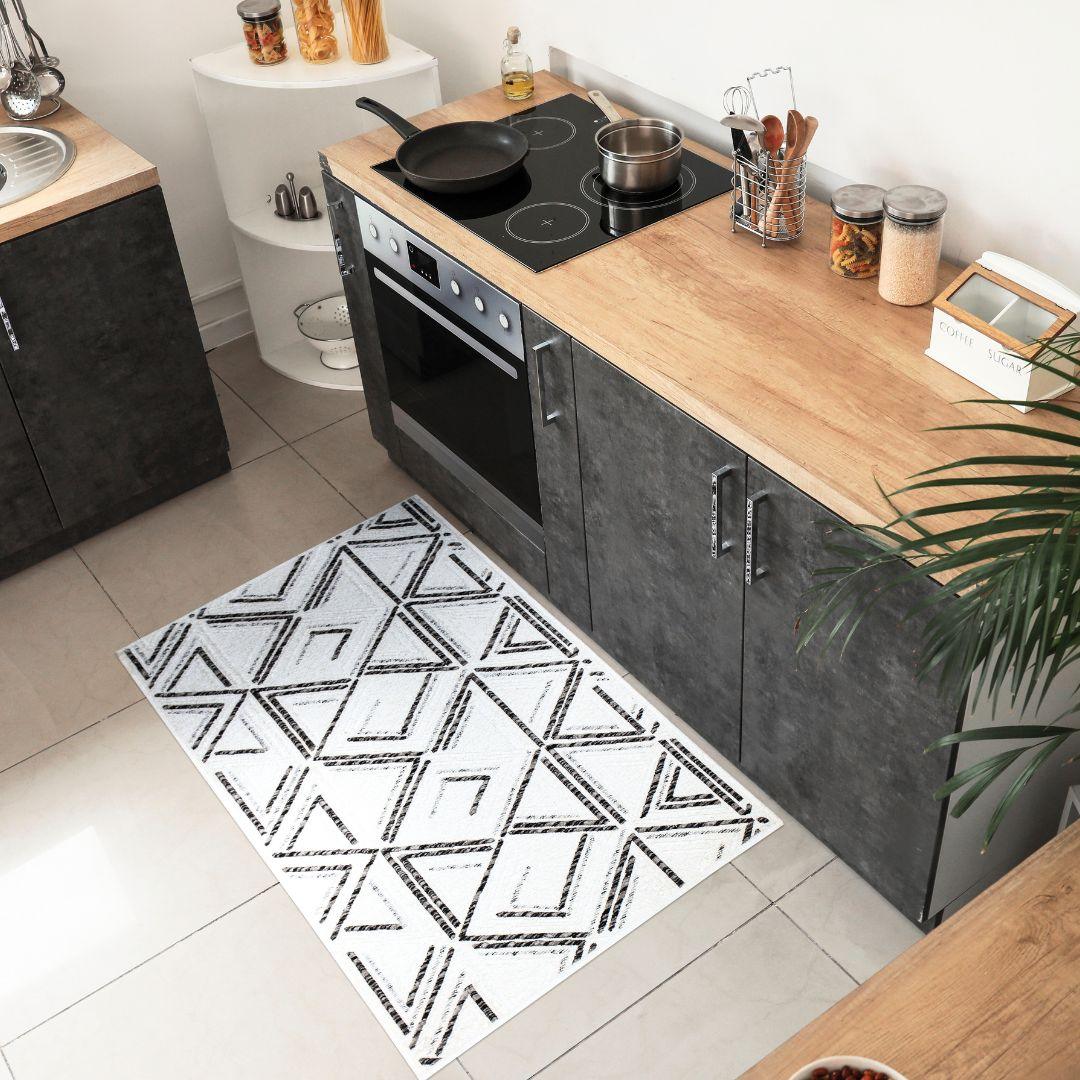 Machine Washable Reversible Area Rug, Brown and White Geometri - OPA-K5022-BLA-3X5-3.1 - Arconiz