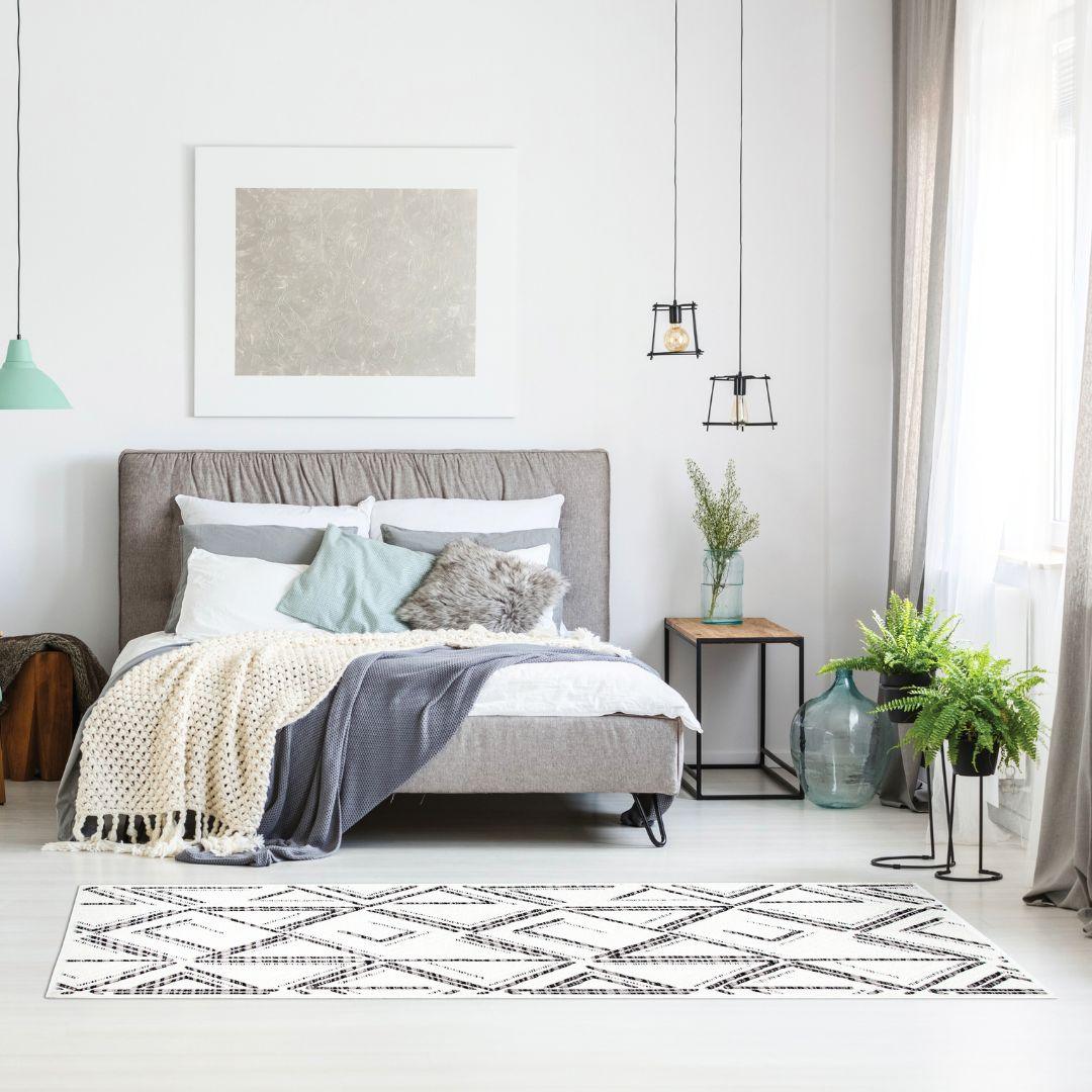 Machine Washable Reversible Area Rug, Brown and White Geometri - OPA-K5022-BLA-3X5-3.1 - Arconiz