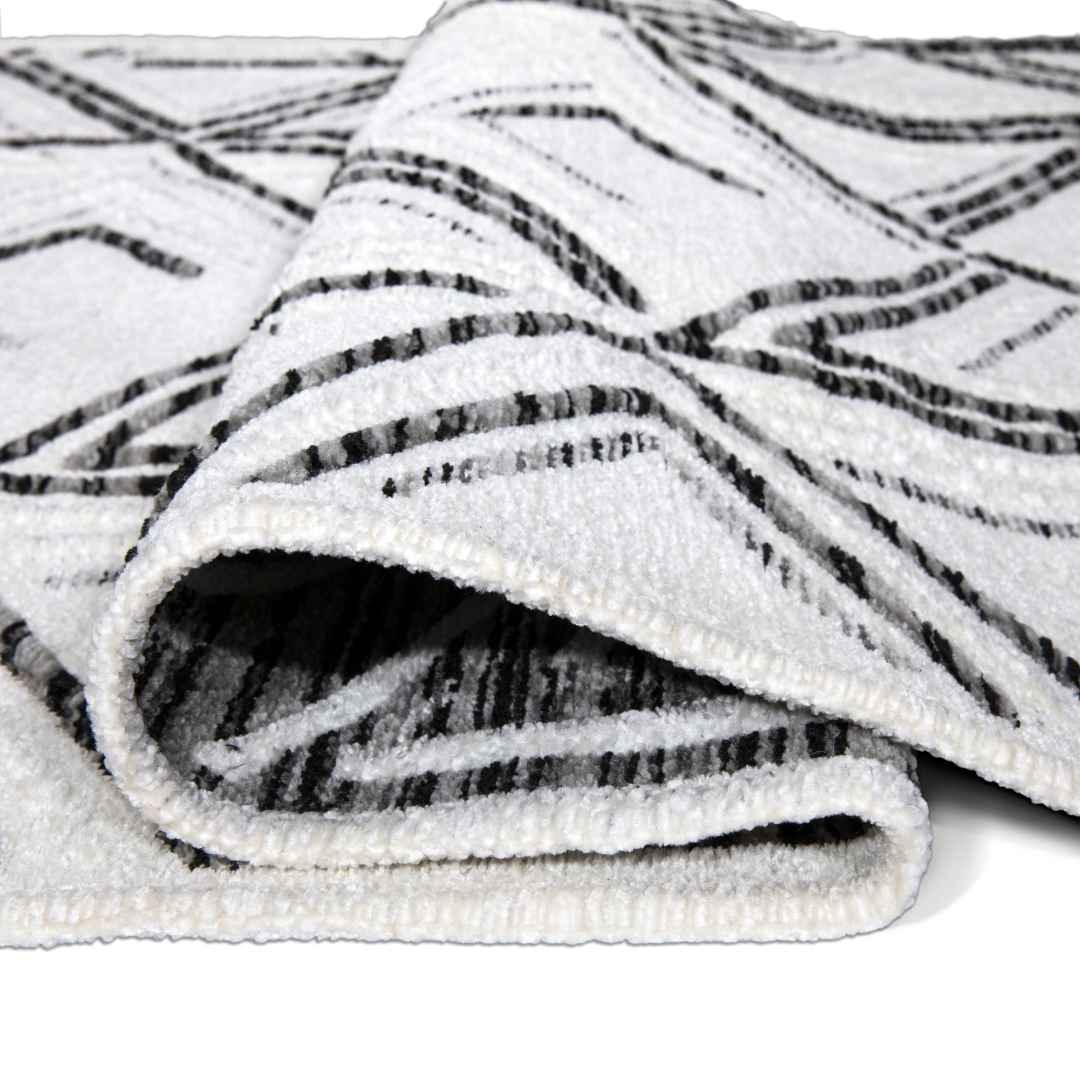 Machine Washable Reversible Area Rug, Brown and White Geometri - OPA-K5022-BLA-3X5-3.1 - Arconiz