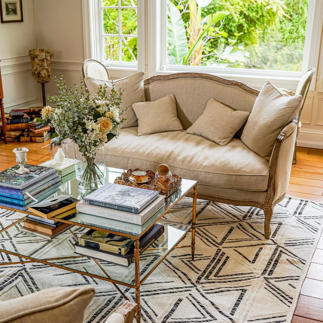 Machine Washable Reversible Area Rug, Brown and White Geometri - OPA-K5022-BLA-3X5-3.1 - Arconiz