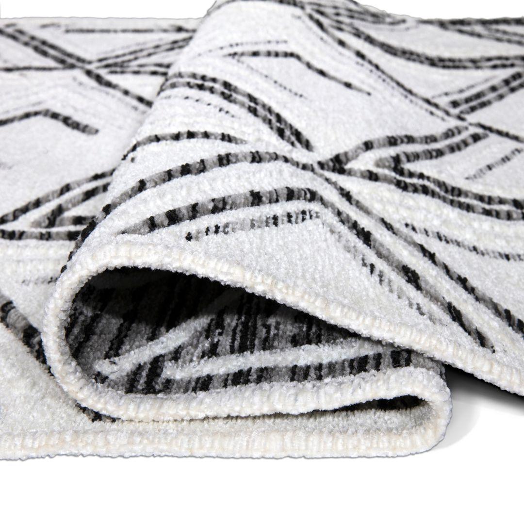 Machine Washable Reversible Area Rug, Brown and White Geometri - OPA-K5022-BLA-3X5-3.1 - Arconiz