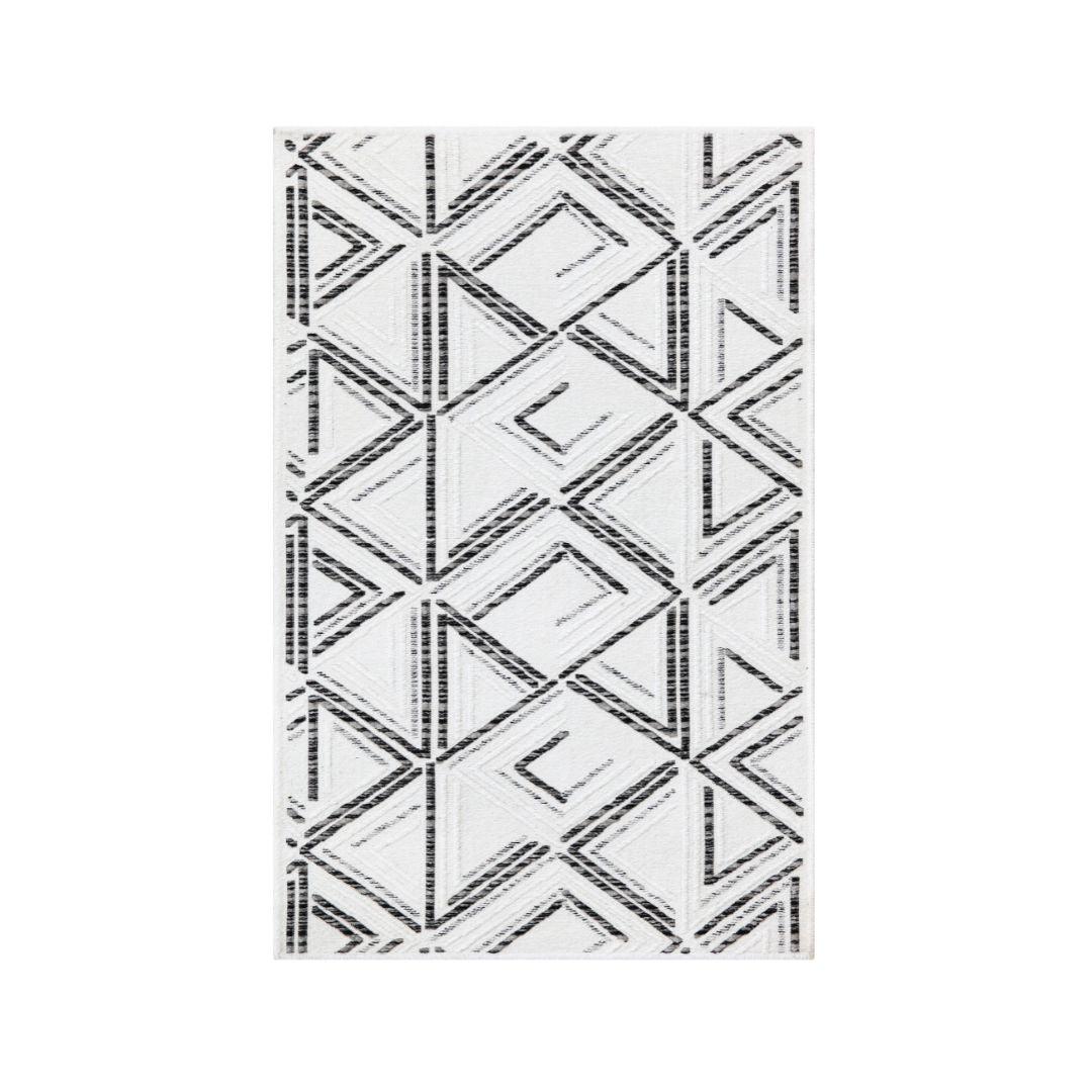 Machine Washable Reversible Area Rug, Brown and White Geometri - OPA-K5022-BLA-8X10-3.1 - Arconiz