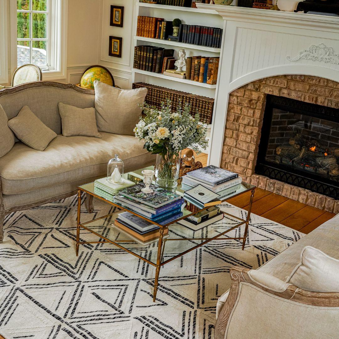 Machine Washable Reversible Area Rug, Brown and White Geometri - OPA-K5022-BLA-3X5-3.1 - Arconiz