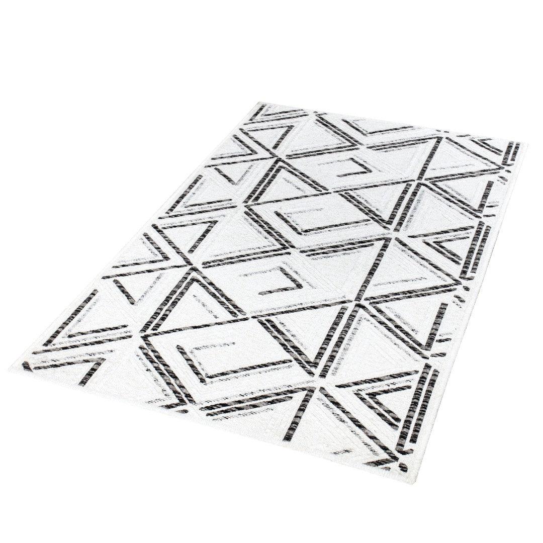Machine Washable Reversible Area Rug, Brown and White Geometri - OPA-K5022-BLA-3X5-3.1 - Arconiz