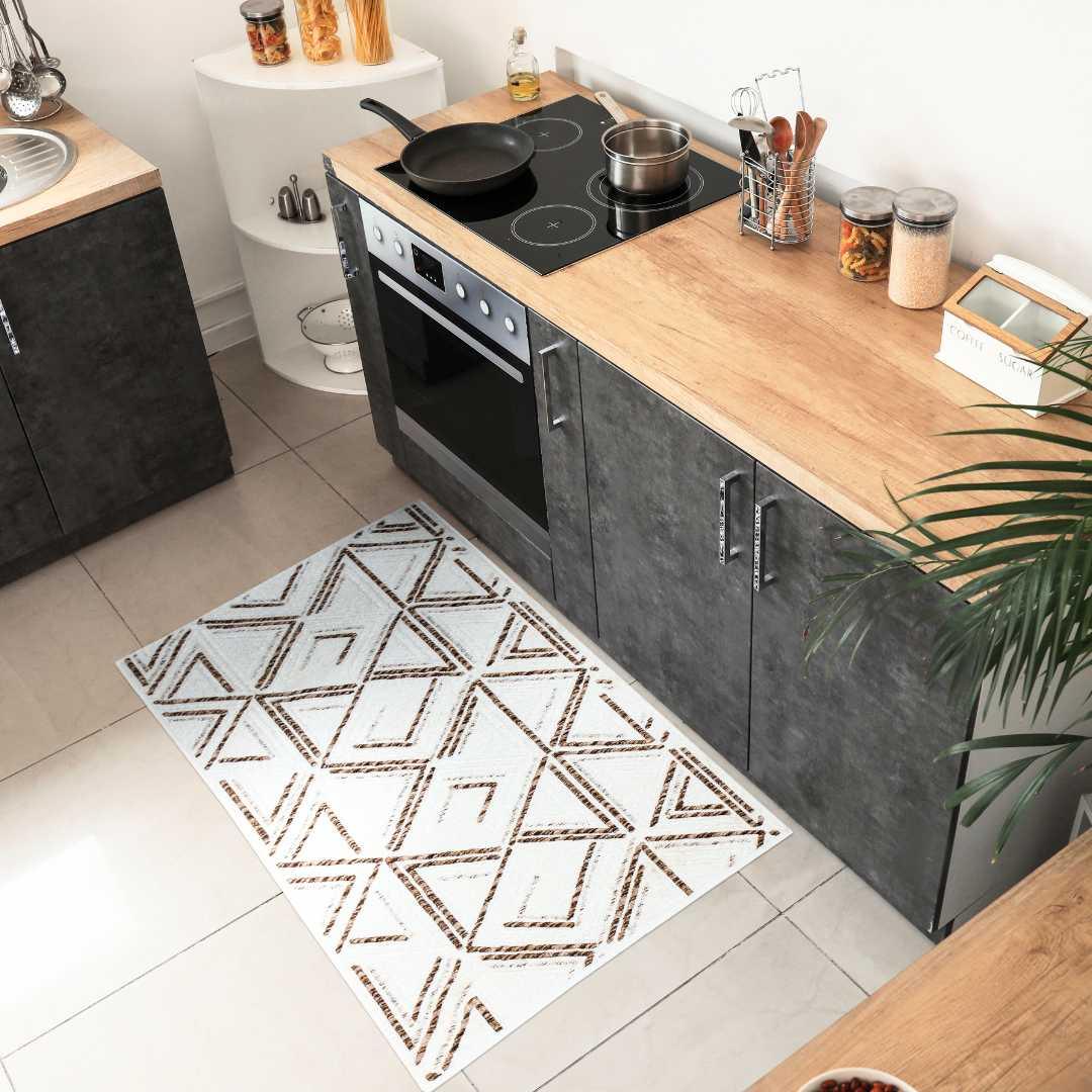 Machine Washable Reversible Area Rug, Brown and White Geometri - OPA-K5022-BRO-3X5-3.1 - Arconiz