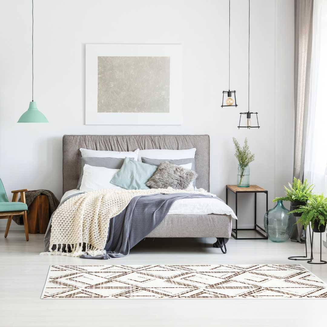 Machine Washable Reversible Area Rug, Brown and White Geometri - OPA-K5022-BRO-3X5-3.1 - Arconiz