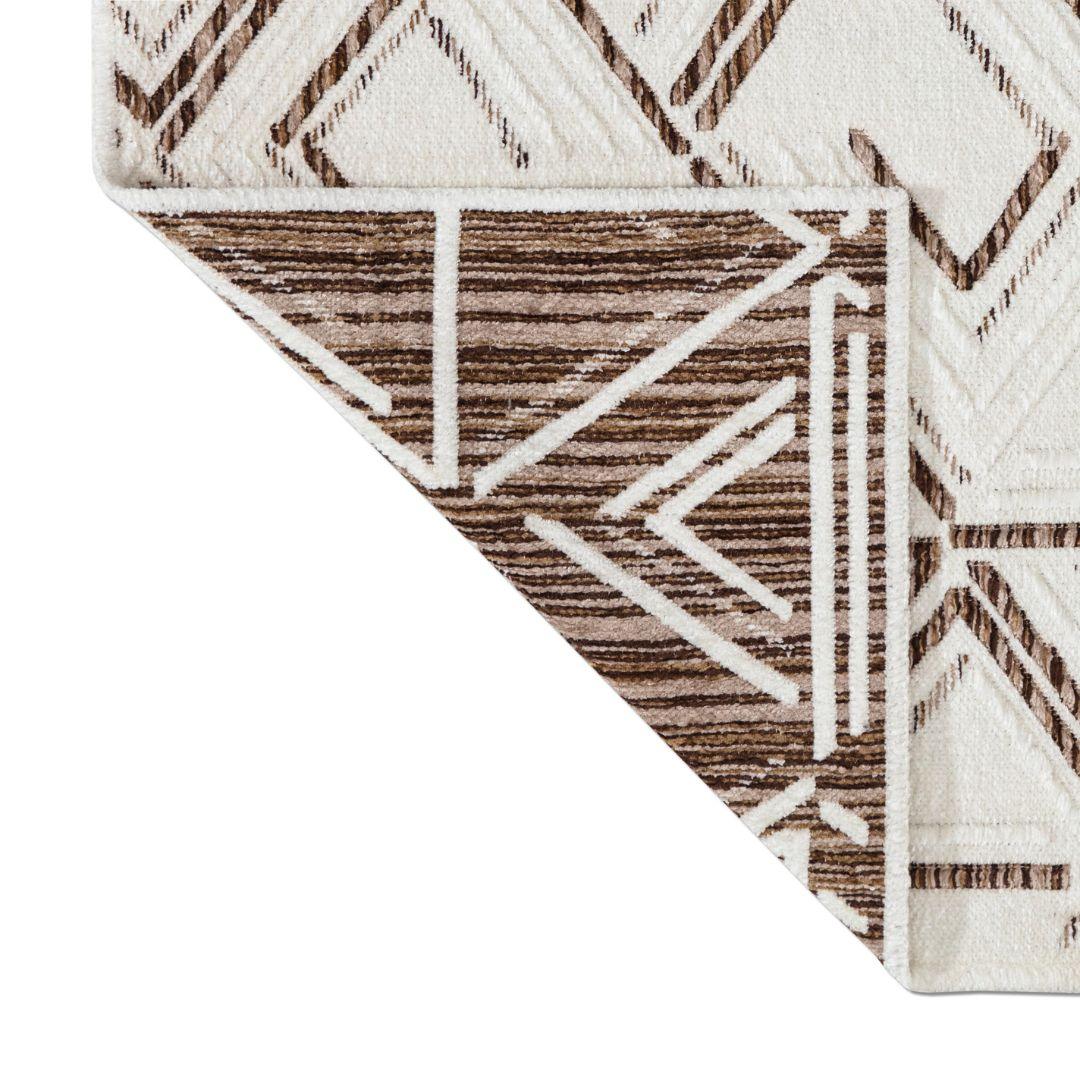 Machine Washable Reversible Area Rug, Brown and White Geometri - OPA-K5022-BLA-3X5-3.1 - Arconiz