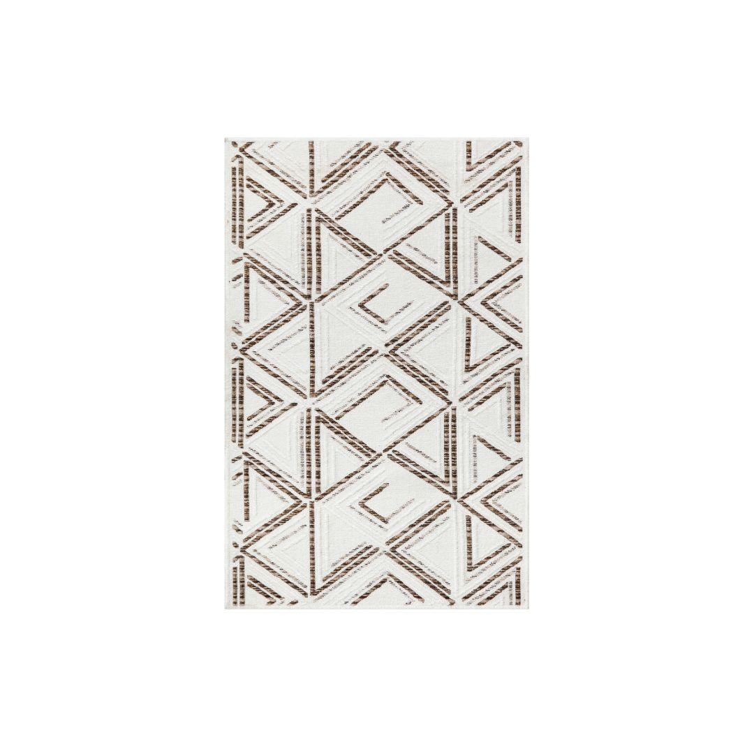 Machine Washable Reversible Area Rug, Brown and White Geometri - OPA-K5022-BRO-5X7-3.1 - Arconiz