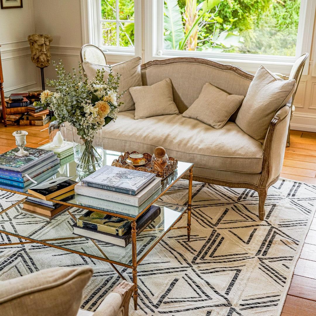 Machine Washable Reversible Area Rug, Brown and White Geometri - OPA-K5022-BLA-3X5-3.1 - Arconiz