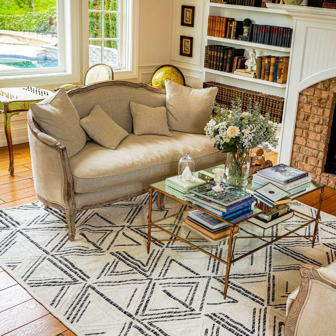 Machine Washable Reversible Area Rug, Brown and White Geometri - OPA-K5022-BRO-3X5-3.1 - Arconiz