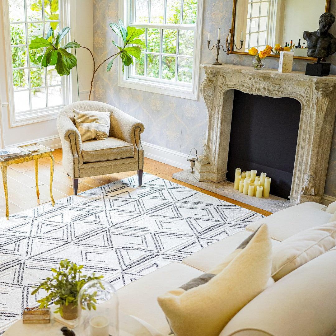 Machine Washable Reversible Area Rug, Brown and White Geometri - OPA-K5022-BRO-3X5-3.1 - Arconiz