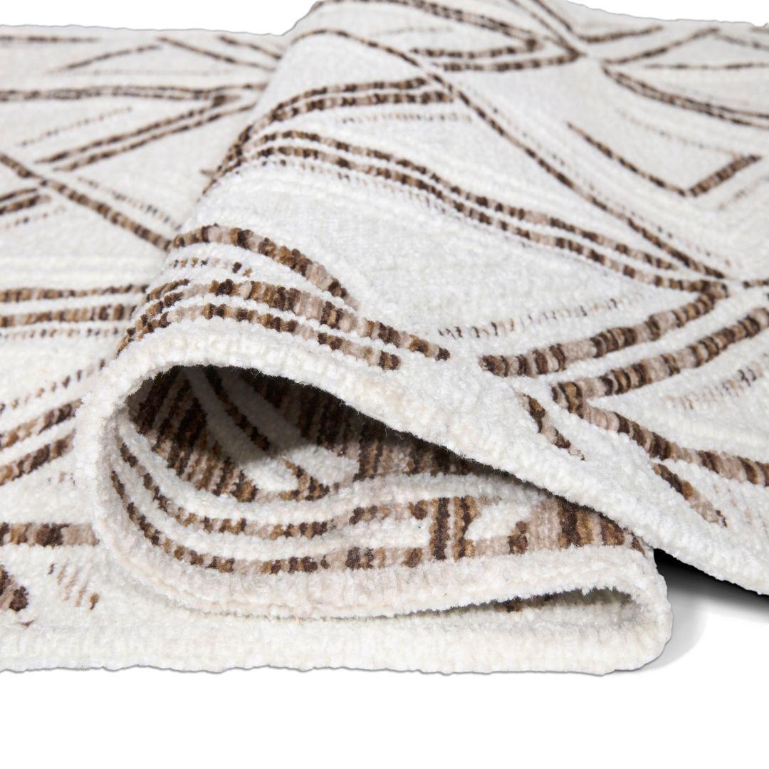 Machine Washable Reversible Area Rug, Brown and White Geometri - OPA-K5022-BRO-3X5-3.1 - Arconiz