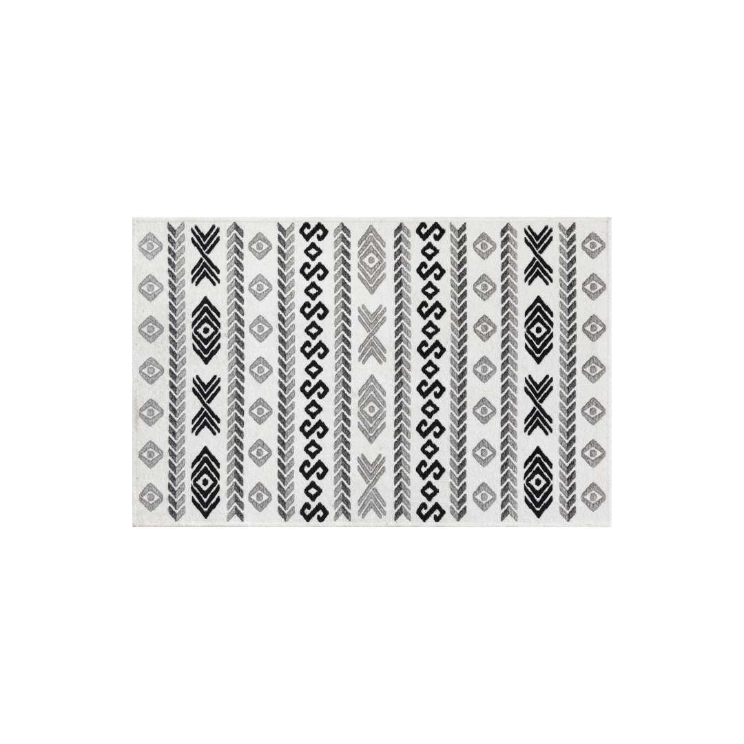 Machine Washable Area Rug, Reversible Black and White Geometric - OPA-K5023-BLA-3X5-3.1 - Arconiz