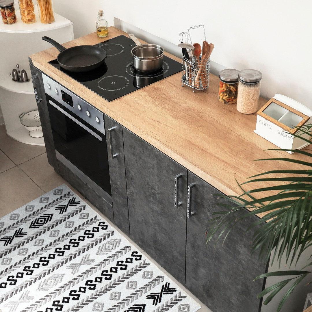 Machine Washable Area Rug, Reversible Black and White Geometric - OPA-K5023-BLA-3X5-3.1 - Arconiz