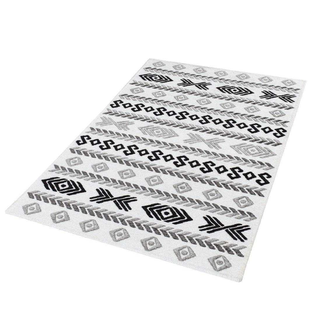 Machine Washable Area Rug, Reversible Black and White Geometric - OPA-K5023-BLA-3X5-3.1 - Arconiz