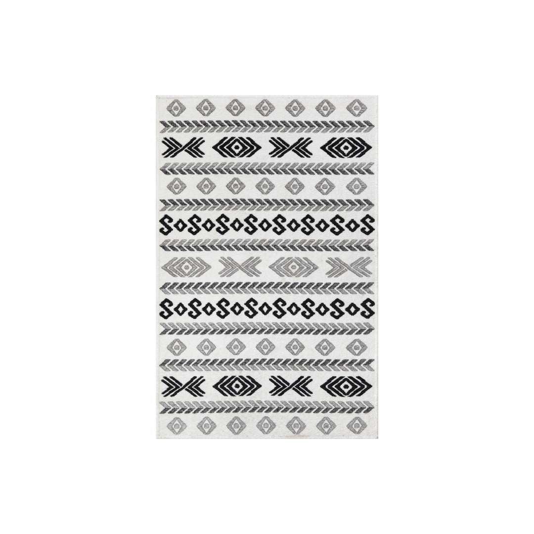 Machine Washable Area Rug, Reversible Black and White Geometric - OPA-K5023-BLA-5X7-3.1 - Arconiz