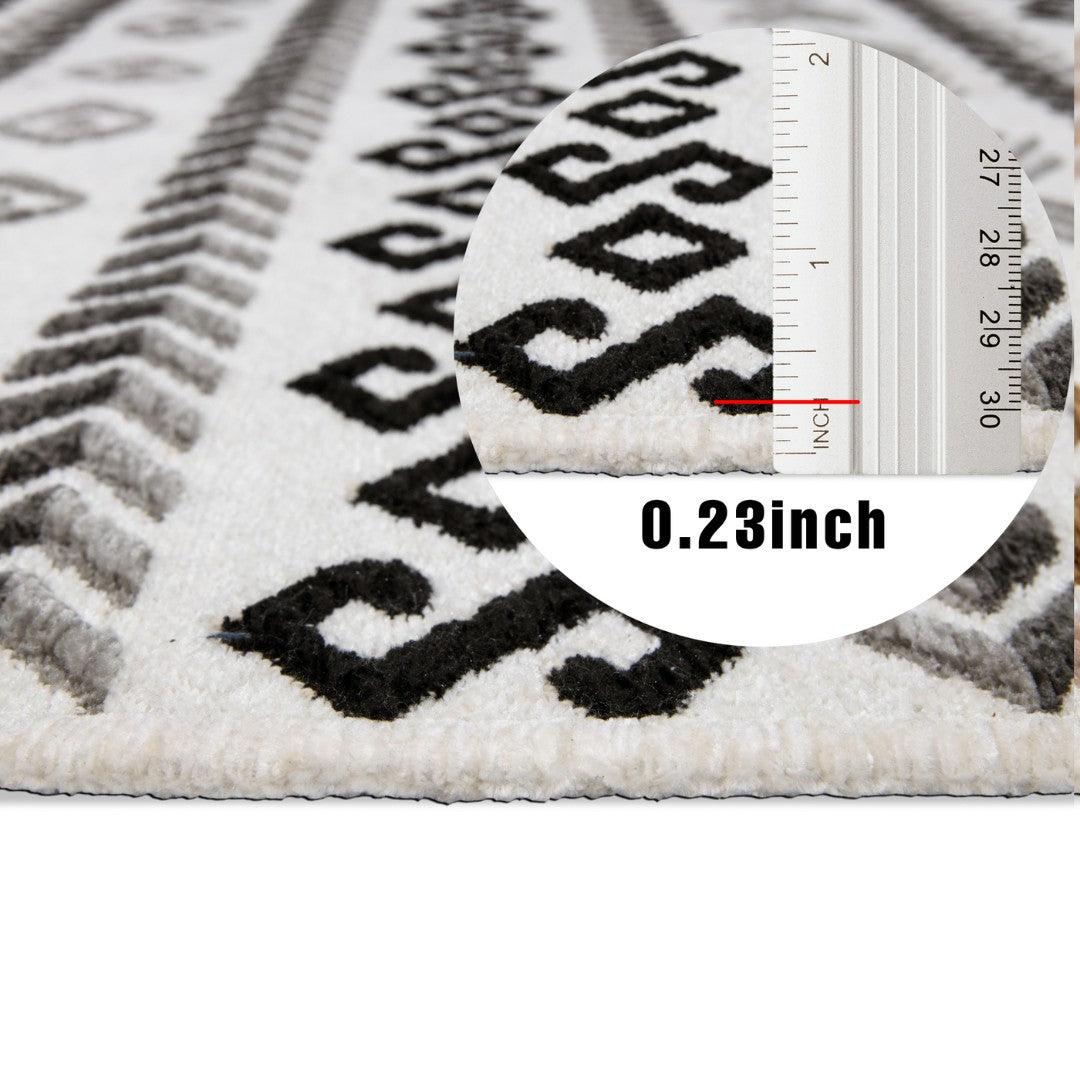 Machine Washable Area Rug, Reversible Black and White Geometric - OPA-K5023-BLA-3X5-3.1 - Arconiz