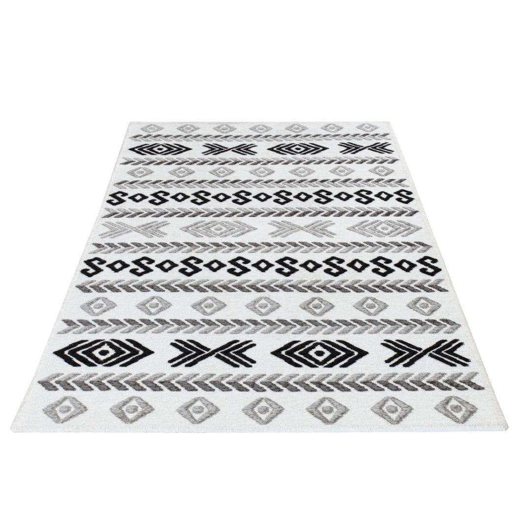 Machine Washable Area Rug, Reversible Black and White Geometric - OPA-K5023-BLA-3X5-3.1 - Arconiz