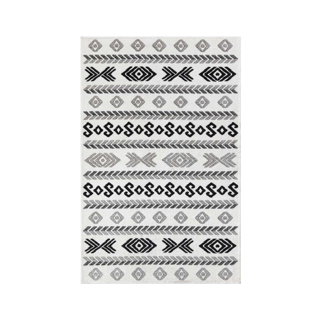 Machine Washable Area Rug, Reversible Black and White Geometric - OPA-K5023-BLA-8X10-3.1 - Arconiz