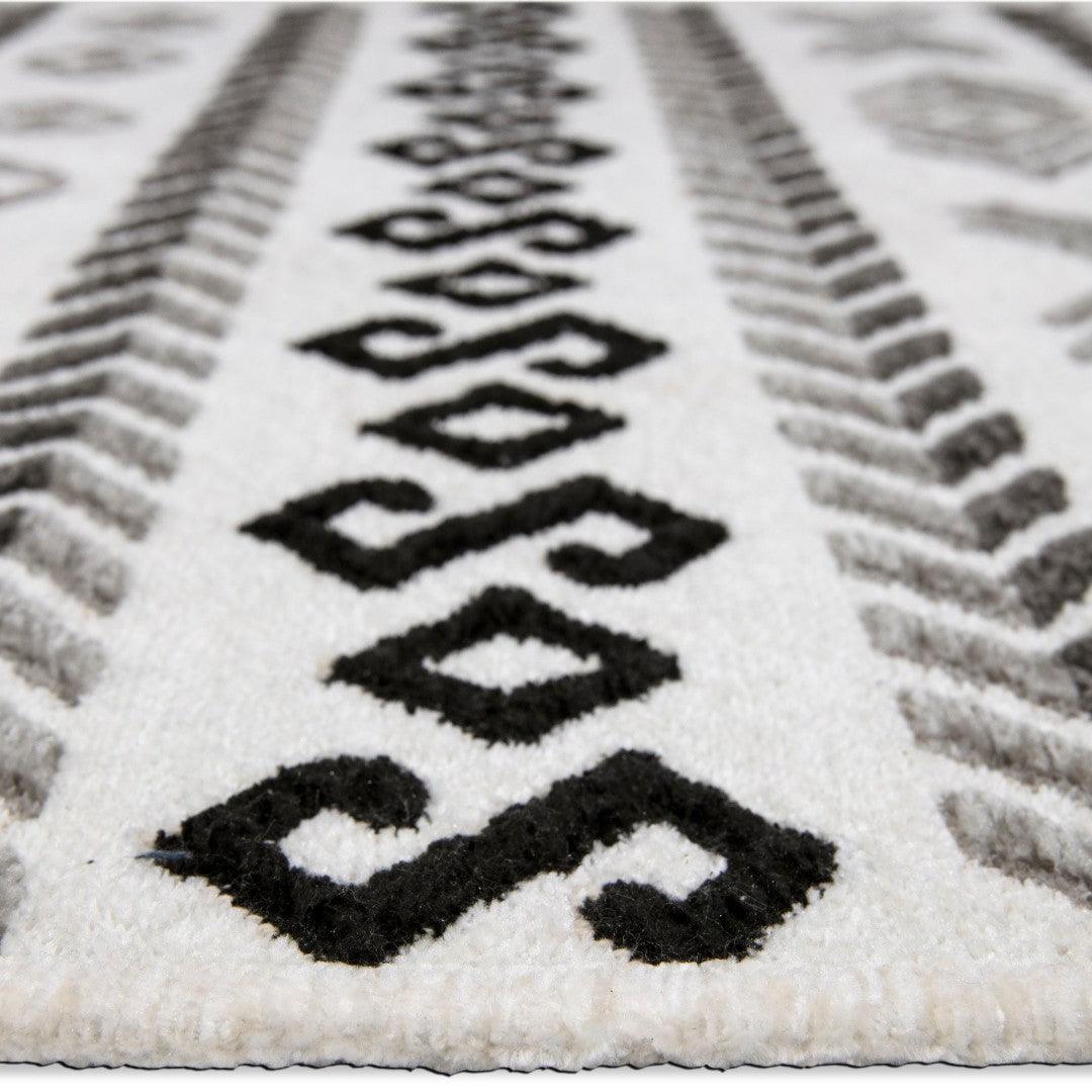Machine Washable Area Rug, Reversible Black and White Geometric - OPA-K5023-BLA-3X5-3.1 - Arconiz