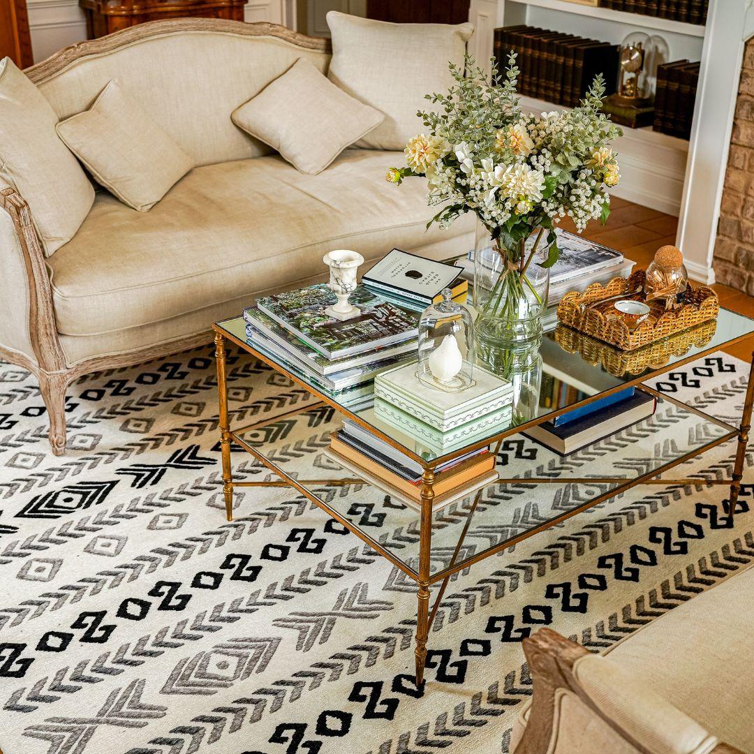 Machine Washable Area Rug, Reversible Black and White Geometric - OPA-K5023-BLA-3X5-3.1 - Arconiz